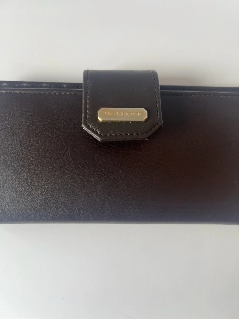 Liz Claiborne Brown Genuine Leather Checkbook Wallet Organizer Snap Closure